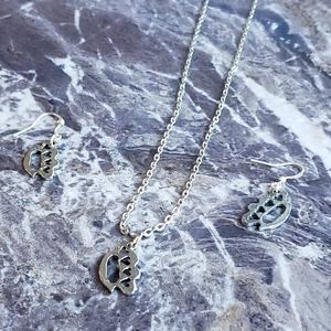 Brass knuckle necklace and earring set rockabilly style